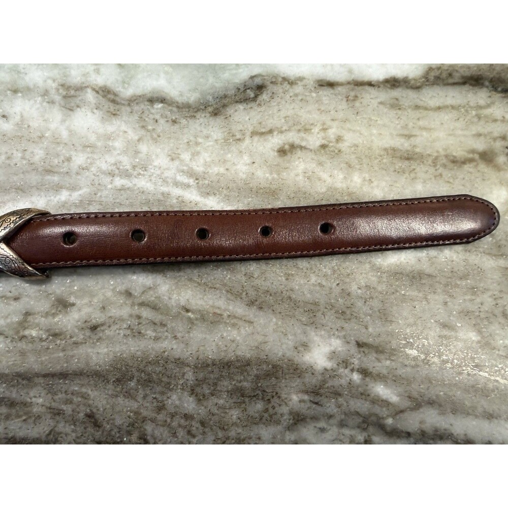 1990s Brighton Womens S Brown Leather Belt Silver XS And Diamond Concho Western - Picture 8 of 15